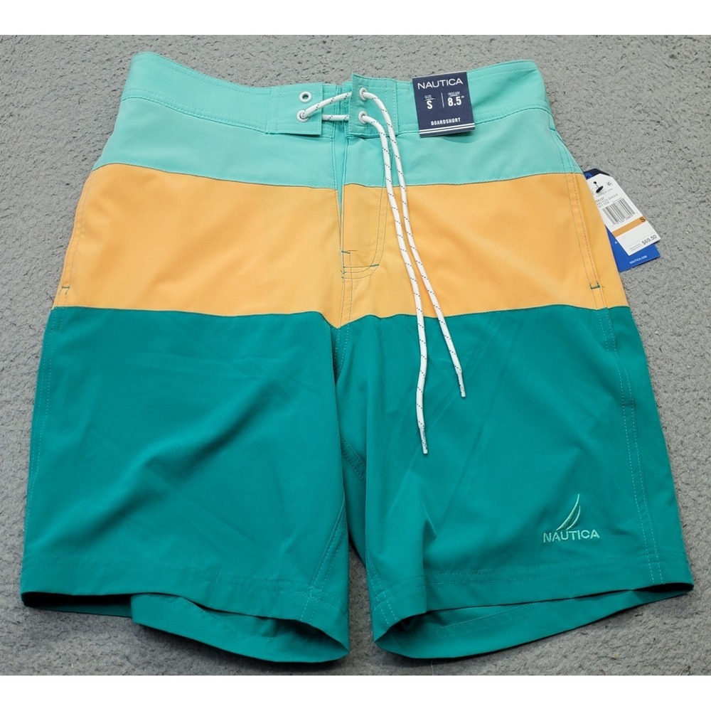 Nautica Boardshorts Mens S Multi Colorblock Mesh Lined 8.5" Inseam Drawstring